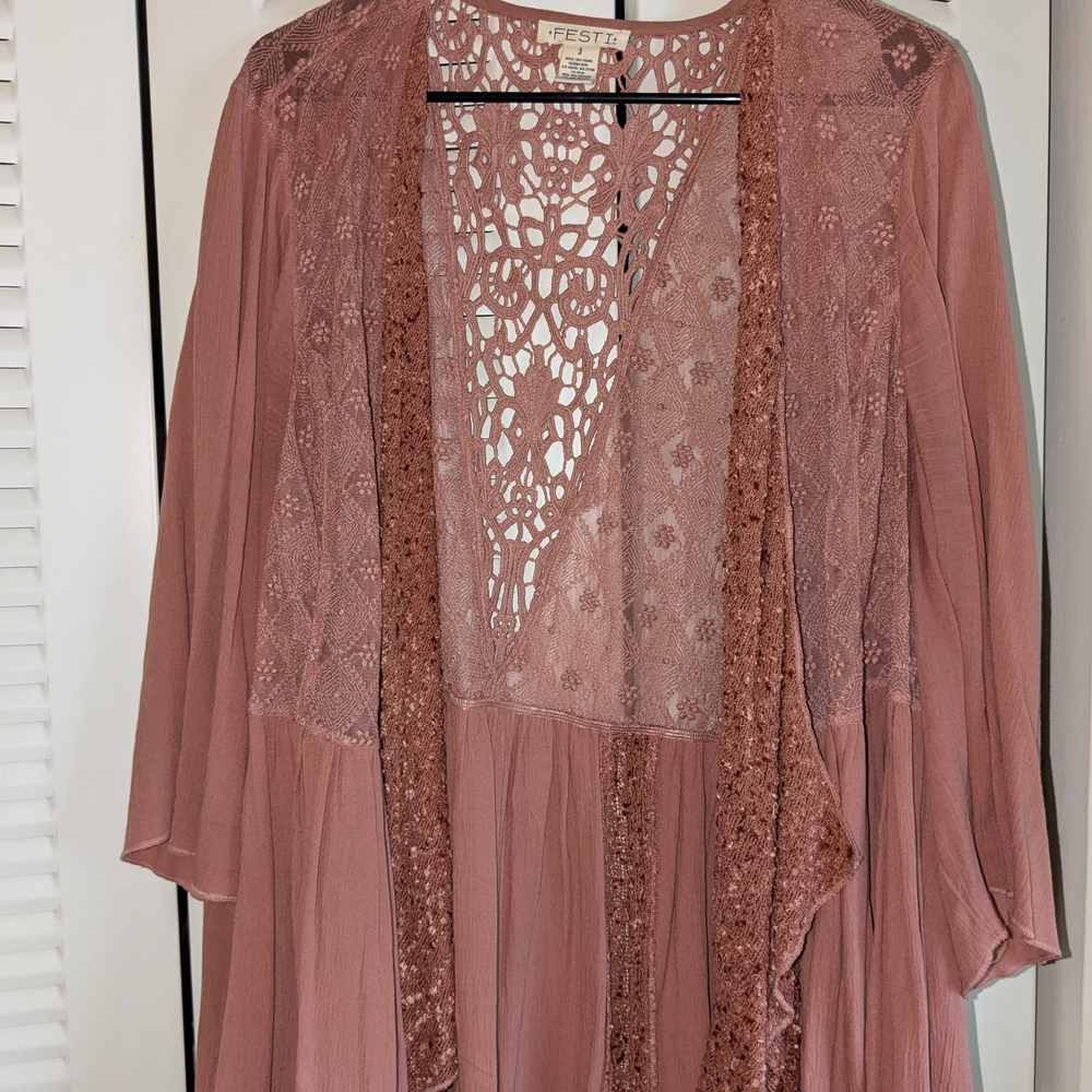 Pink Lace Kimono Cardigan